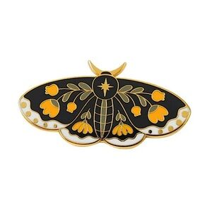 Vintage Style Orange & Black Ornate Butterly Enamel Pin Brooch